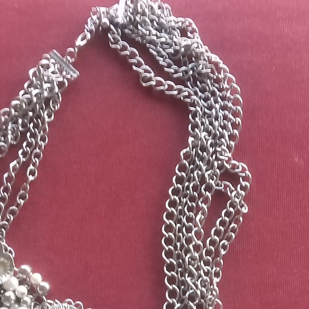 Silver Floral Multi-Chain Statement Necklace - image 3
